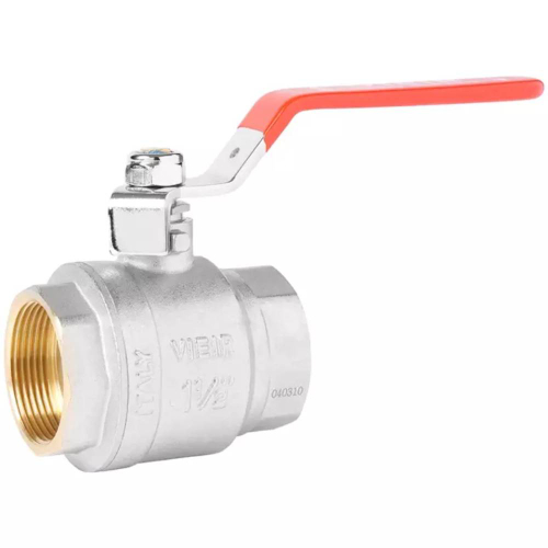 Кран VIEIR шаровый 3/4" ВВ, красная ручка, никель (80/10) VR200-02