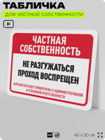 Табличка для частной территории "Частная собственность, не разгружаться", на дом, для участка, организаций, предупреждающая, 40х30 см, Silver Plane x Айдентика Технолоджи