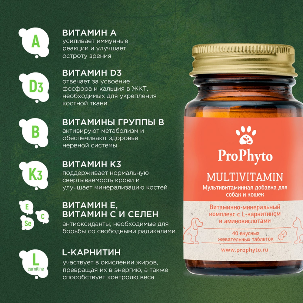 PROPHYTO Multivitamin Витаминный комплекс для собак и кошек (40 таблеток)