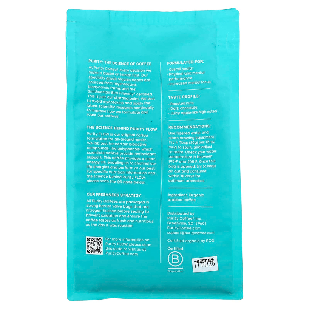 Purity Coffee, Flow, молотый, средняя обжарка, 340 г (12 унций)