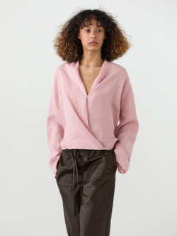 Massimo Dutti Блуза из струящейся льняной ткани внахлест, пастельно-розовый