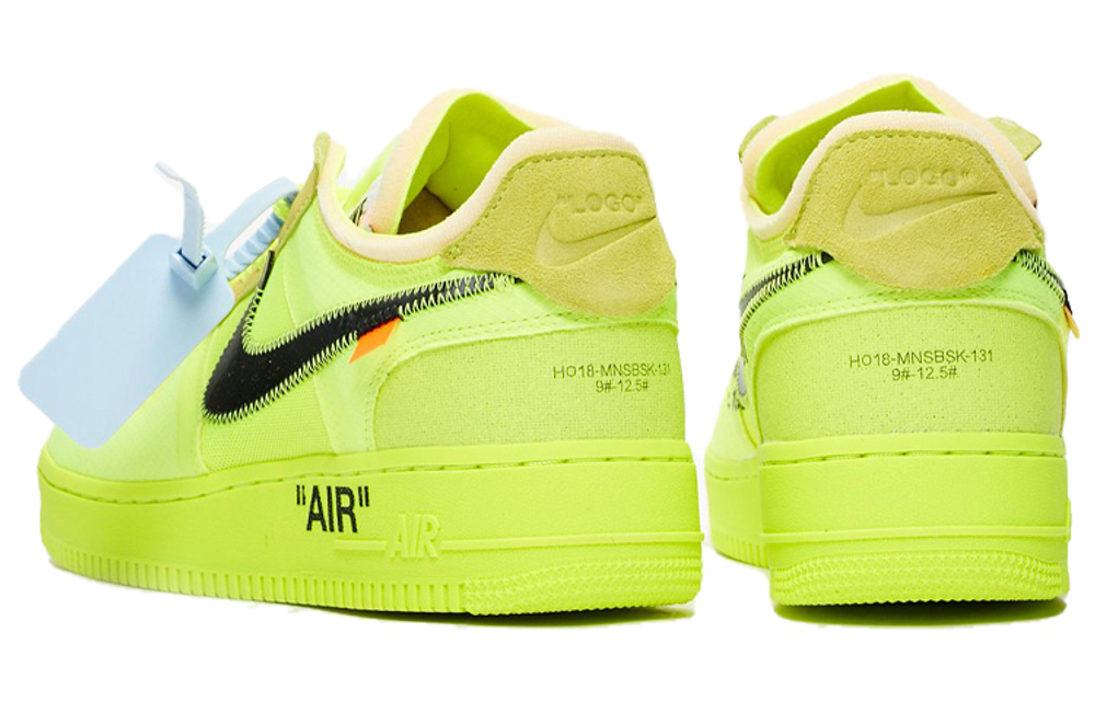 OFF-WHITE x Nike Air Force 1 Part 2 Volt THE TEN mesh fabric leather non-slip shock absorption low-top sneakers for men and women the same fluorescent green