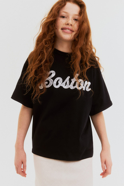 H&M Футболка оверсайз с принтом, черный