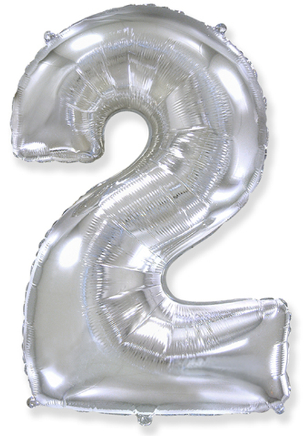 Воздушный шар (40''/102 см) Цифра, 2, Серебро