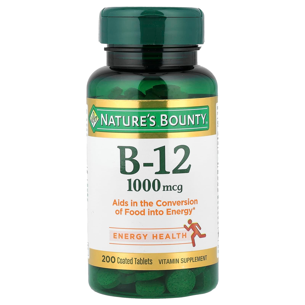 Nature's Bounty, витамин B-12, 1000 мкг, 200 таблеток, покрытых оболочкой
