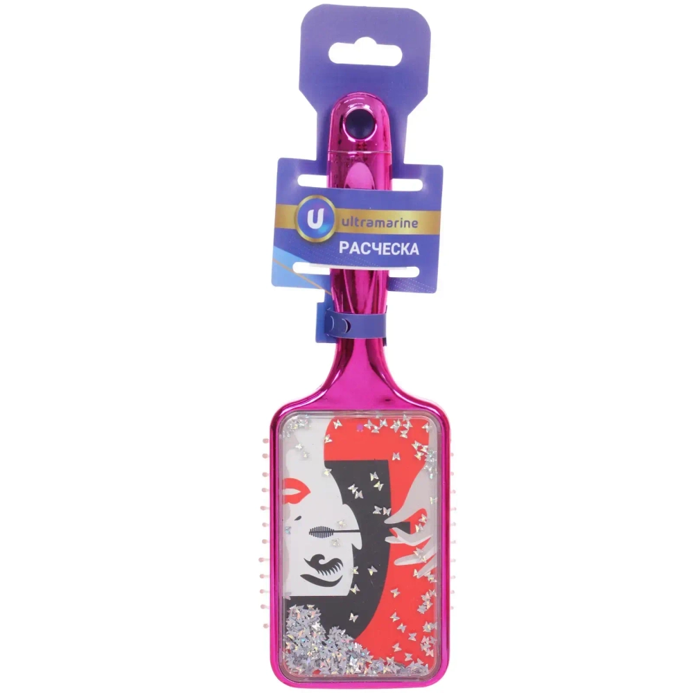 Расческа массажная зеркальная «Animals», принт девушки, микс 4 цвета, 7*23.5см, (блистер Ultramarine)