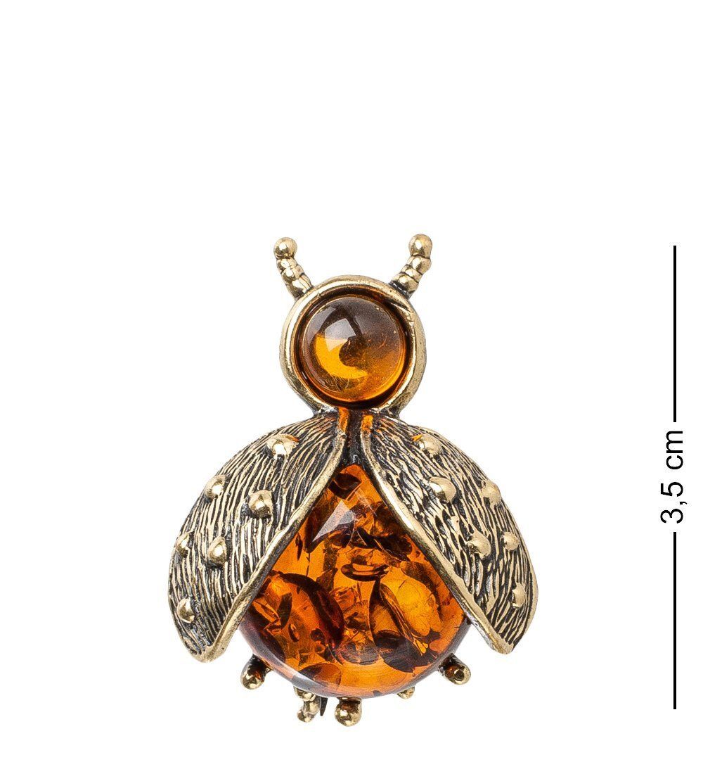 AM- 875 Брошь «Божья коровка» (латунь, янтарь)