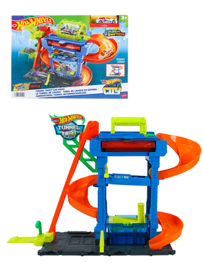 Игровой набор Hot Wheels City Автомойка Безумные виражи HTN80 City Tunnel Twist Car Wash с изменением цвета, машинкой 4+
