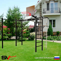 Уличная шведская стенка Sv Sport рукоход с комплектом турник прямой У5082К (Турник/Брусья/Щит баскет/Канат/кольца/лестница)