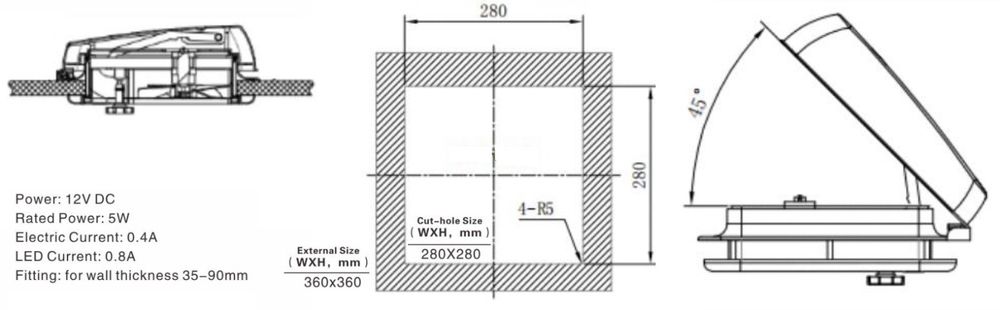 Люк накрышный Mobile Comfort H2828, 280x280мм с вентилятором 12V