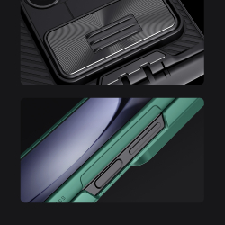 Усиленный чехол зеленого цвета (Dark Green) от Nillkin для Samsung Galaxy Z Fold 6 5G, серия CamShield Fold Case-Bracket Version (версия с подставкой)