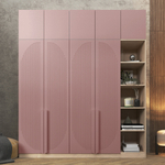 Шкаф Агератум МДФ четырехсекционный с антресолью и стеллажом Лайн бохо (0,27) А10017 матовая - Дуб Сонома 3025  220*45*240