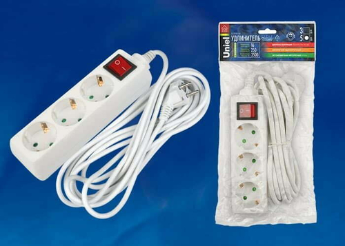 S-GCD3-5B Удлинитель Uniel серии Стандарт, с/з, 3 гн., шнур 5 м, выкл.