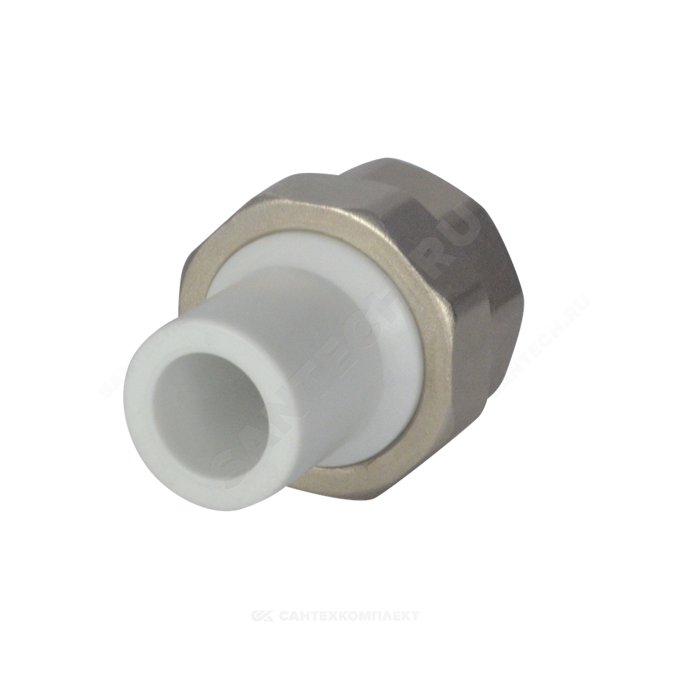 Муфта трубная PP-R комбинированная разъемная белая Дн 20х1/2" Ру25 наруж пайка/ВР VALFEX 10157015