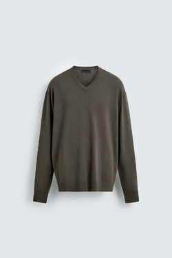 ZARA БАЗОВЫЙ ДЖЕМПЕР С V-ОБРАЗНЫМ ВЫРЕЗОМ, КОРИЧНЕВЫЙ