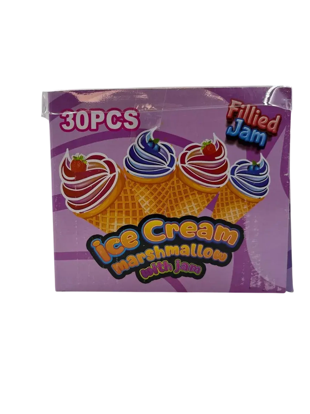 Маршмеллоу мороженое в вафельном рожке с джемом