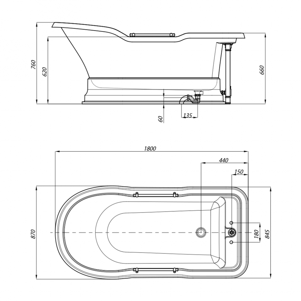 Ванна Migliore Impero Podium 25811 180x87хH76 см. белая, подиум белый бронза схема