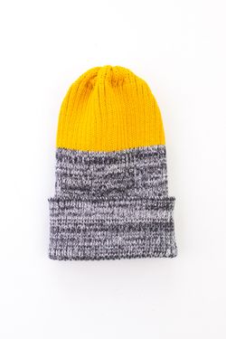 Шапка вязаная-резинка весенняя/осенняя КЭП(Горчица/Черный-белый меланж)
