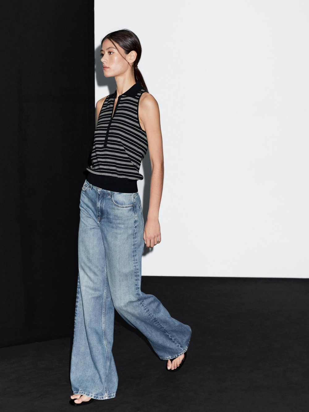 Massimo Dutti Поло из 100% хлопка в полоску, темно-синий