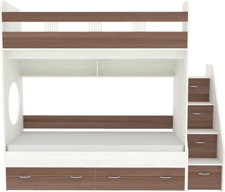 Двухъярусная кровать КарИВи Юниор 1 80x160 Белое Дерево Бодего Темный