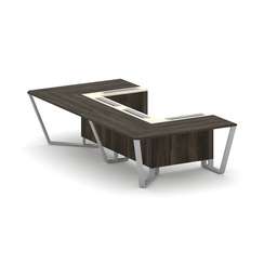 Steel Meet Стол переговорный П-образный KMK-PR.B.SP-07P Дуб Мали/Ваниль Глянец/Металл Серый 1600*320