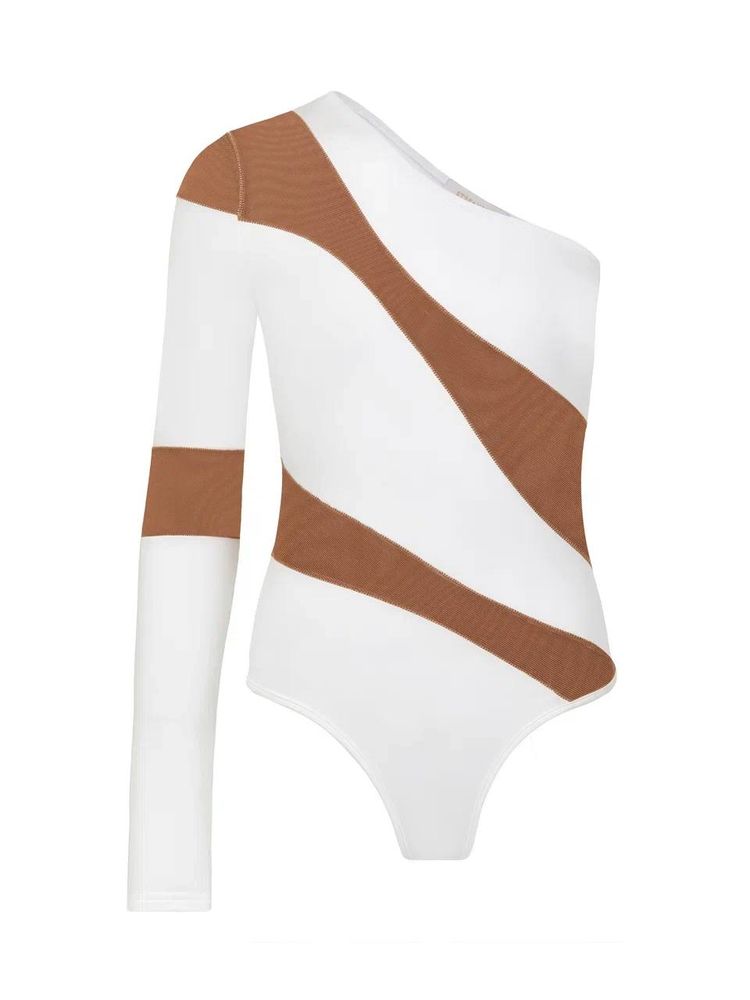 Боди с длинным рукавом на одно плечо, белый