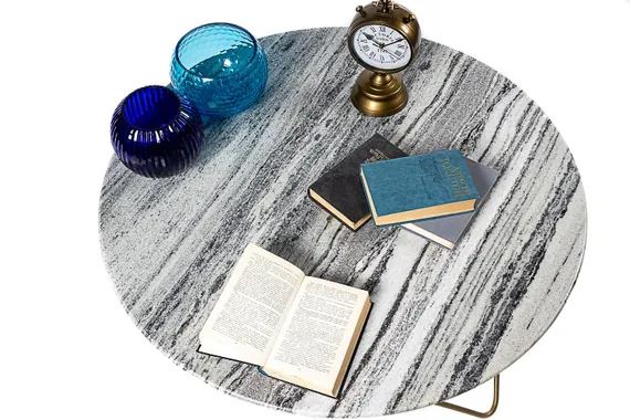 Кофейный столик Marble Ø100х4 см, бело-серый мрамор, золотые ножки
