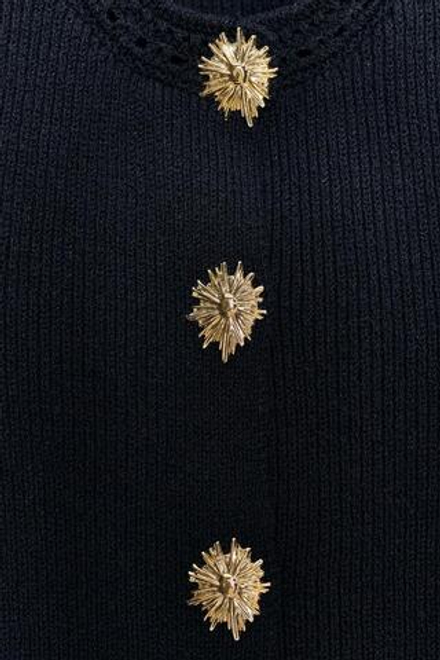 ZARA ТРИКОТАЖНЫЙ ТОП С ЗОЛОТИСТЫМИ ПУГОВИЦАМИ, СИНИЙ