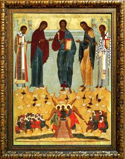 Празднество Всемилостивому Спасу и Пресвятой Богородице. Икона на холсте.