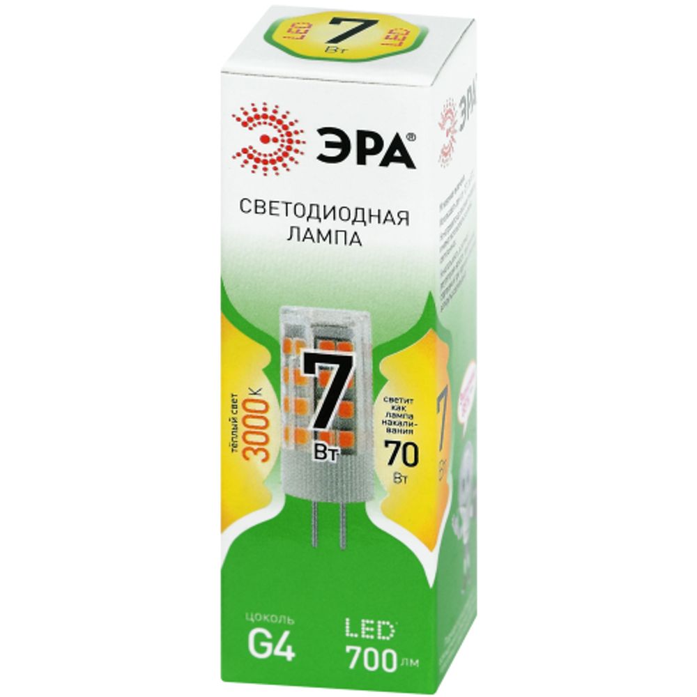 Лампа светодиодная ЭРА GREEN LINE LED G4-JC-7W-830-12V GL 7Вт капсула 12В теплый белый свет G4 | Лампы cветодиодные Капсульные (G4, G9)