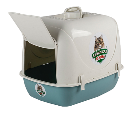 Туалет-домик для кошек закрытый с дверцей Сибирская кошка АЛЬБУС 50*38*h40 см - тиффани