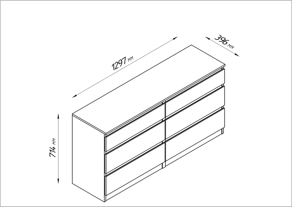 Комод Кастор 6 ящиков 40х130хh71,4см (сонома)