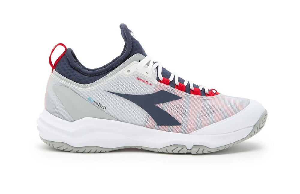 Теннисные кроссовки Diadora Speed Blushield Fly 4 + AG - white/blue corsair/fiery red