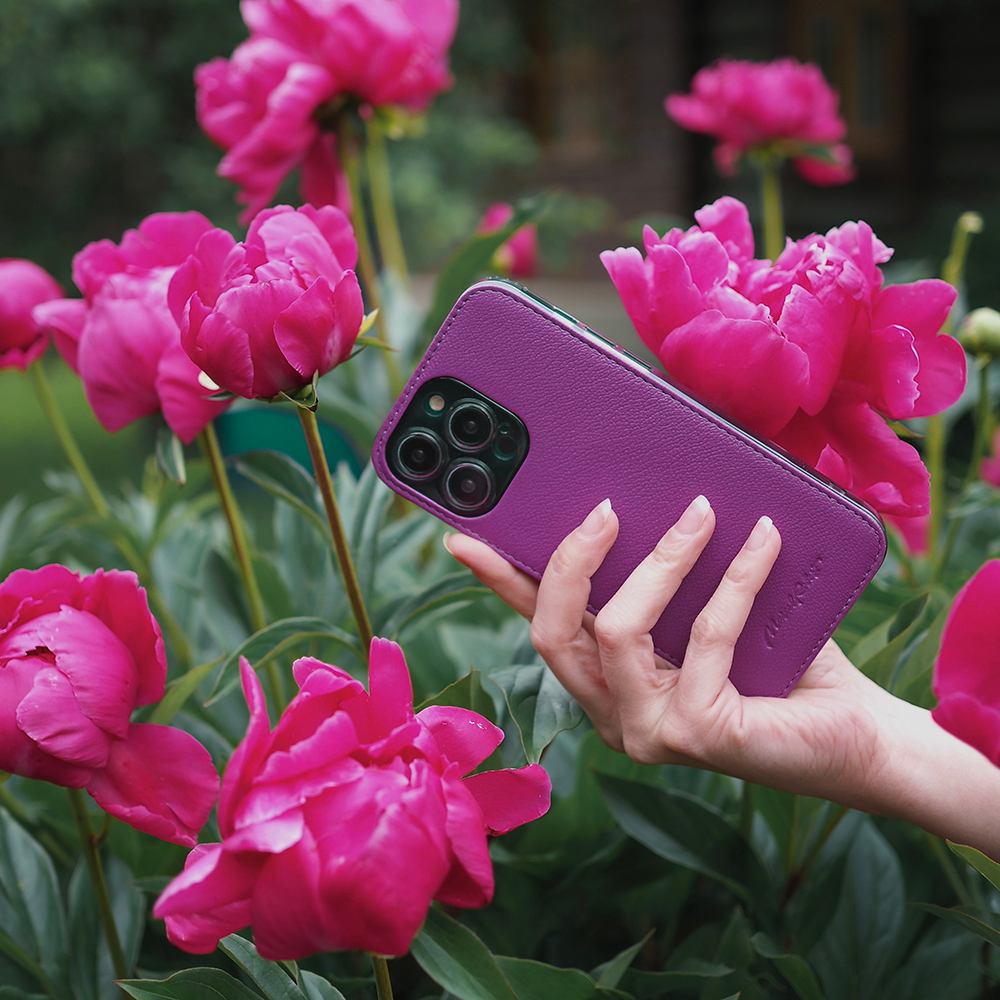 Чехол-накладка для iPhone 15 Pro Max из кожи козы, фиалкового цвета