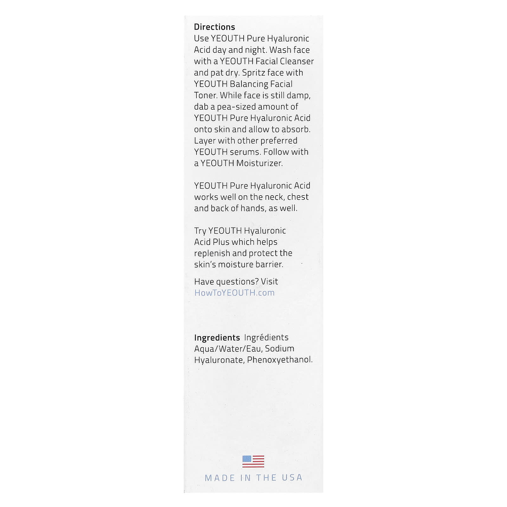 YEOUTH, чистая гиалуроновая кислота, 30 мл (1 жидк. унция)