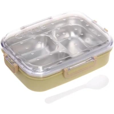 Ланч-бокс пластиковый «SEGRETO» (3отделения с ложкой) 22*17*7см оливковый