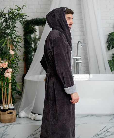 Махровый халат с капюшоном антрацитовый