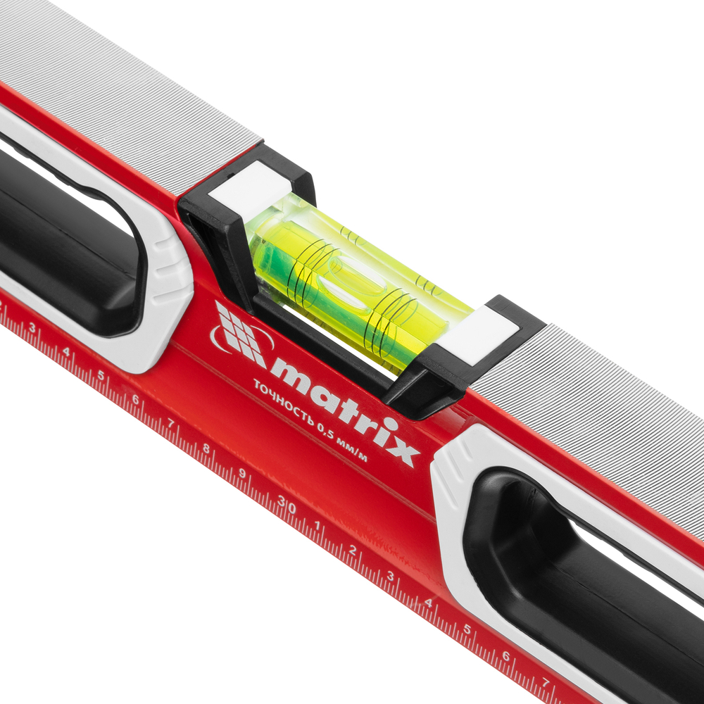 Уровень алюминиевый, магнит, фрезерованный, 3 глазка (1 зеркальный) двухкомпонентные рукоятки, 600 мм Matrix