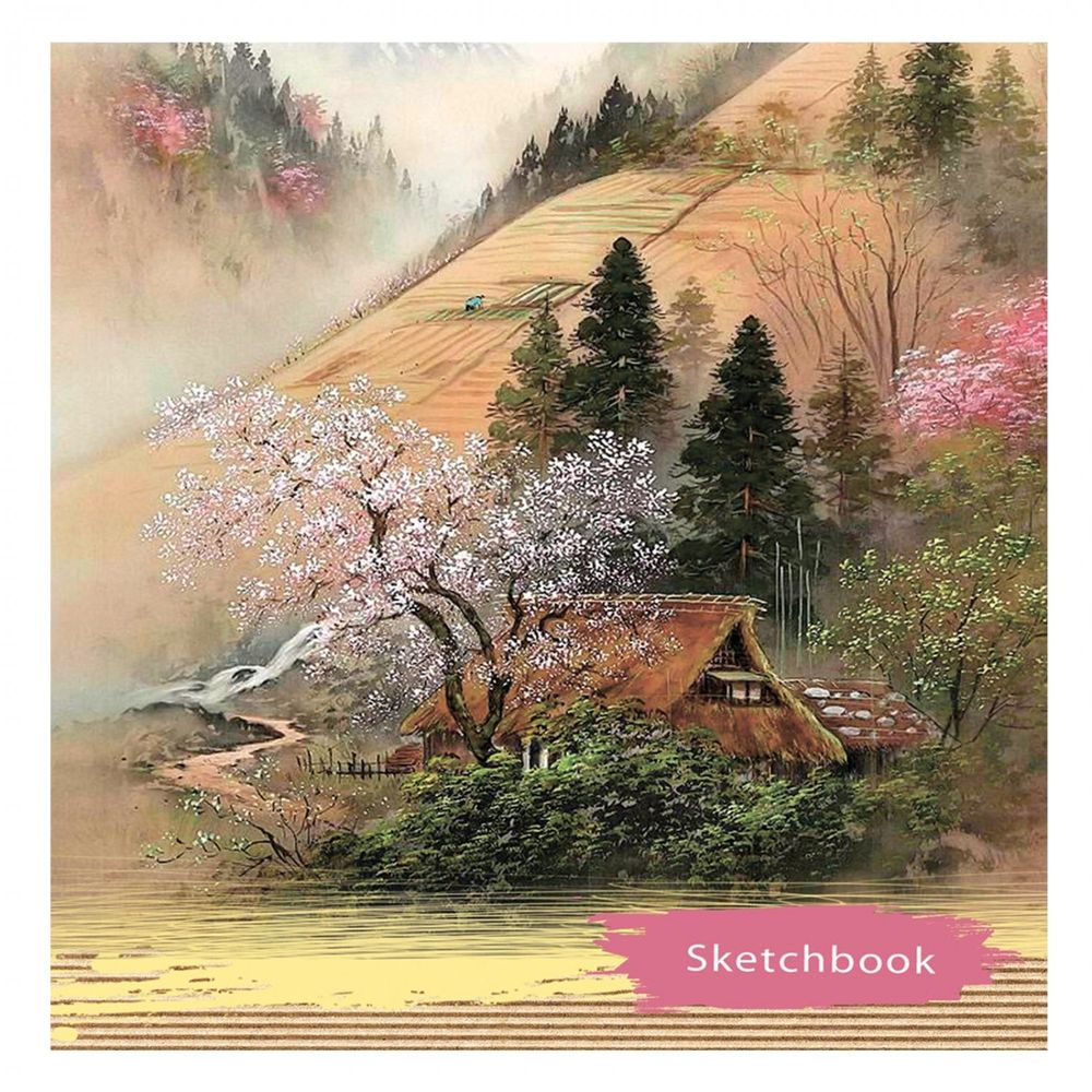 Скетчбук 150*150 мм., 80л., "Дом возле склона", 100 г/м2, Проф-Пресс, 7БЦ, ламинация, жёсткая подложка, белый офсет