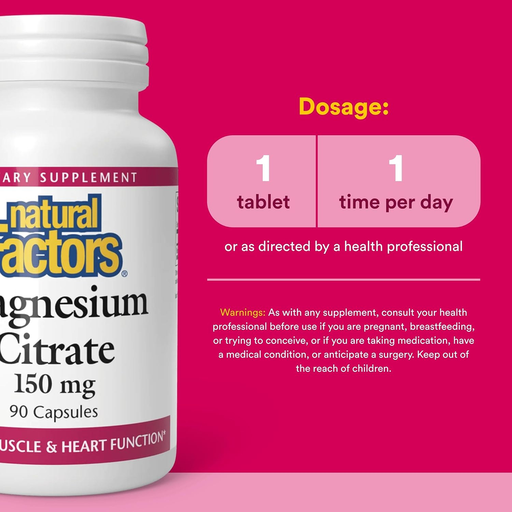 Natural Factors, цитрат магния, 90 капсул (150 мг в 1 капсуле)