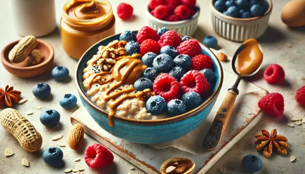 Фитнес-рецепты от Renpho😋💪 Овсянка с ягодами, арахисовой пастой и орехами – идеальный старт дня! 🥣✨