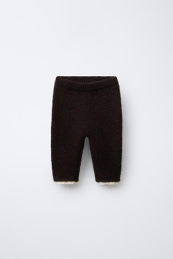 ZARA ТРИКОТАЖНЫЕ ЛЕГИНСЫ С КРУЖЕВОМ, КОРИЧНЕВЫЙ