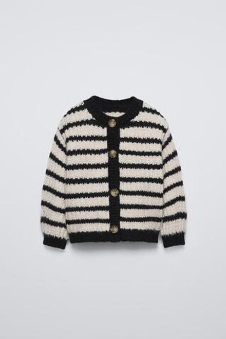 ZARA КАРДИГАН В ПОЛОСКУ, ЭКРЮ/ЧЕРНЫЙ
