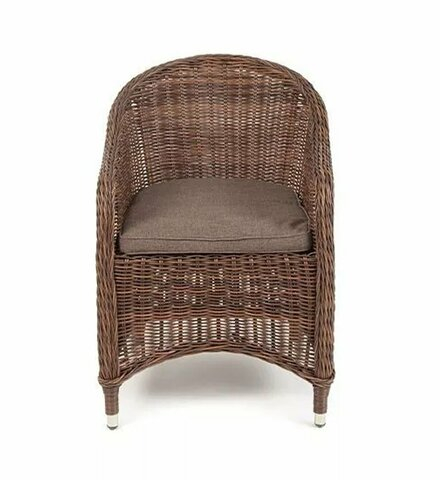 Равенна, плетеное кресло из искусственного ротанга, цвет коричневый с серой подушкой
