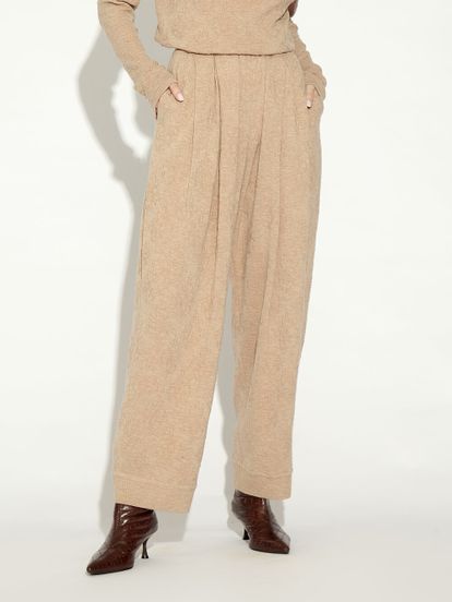 Женские брюки бежевого цвета из 100% шерсти - фото 4