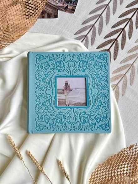 Фотоальбом Делюкс на 200 фото 10х15 см, бум. листы, книж. переплет, с окном suede gri mavi "голубой под замшу"