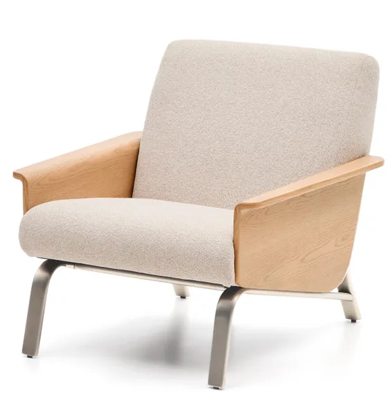 Кресло Amsen, бежевое с подлокотниками из шпона дуба