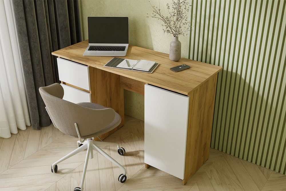 Стол письменный 120 см Денвер, Дуб золотой, белый шагрень