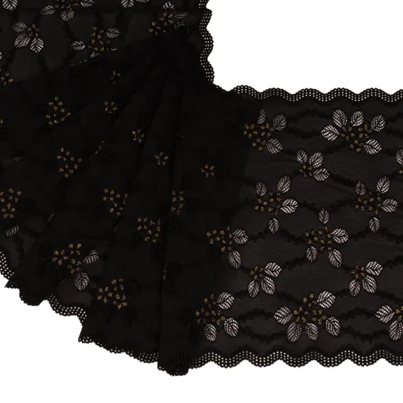 Кружево эластичное черное/золото 22 см