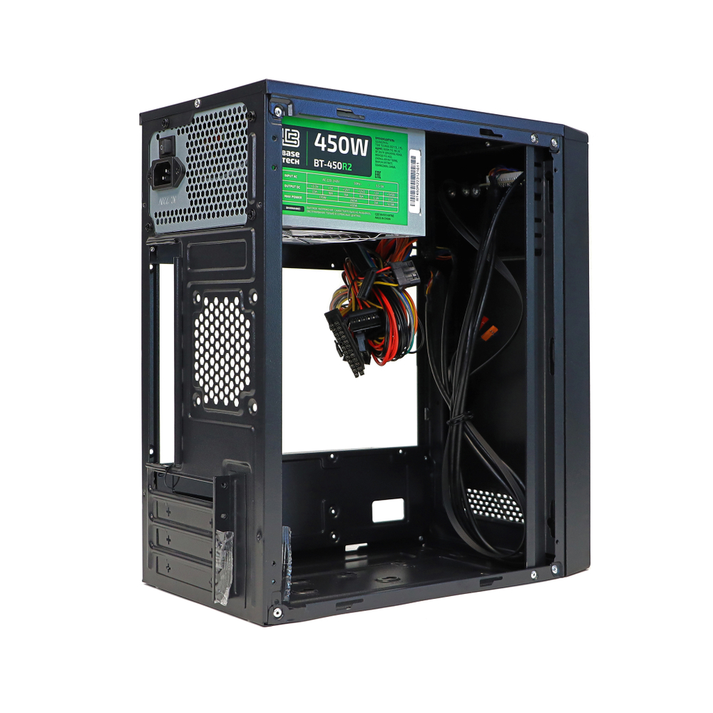 Корпус BaseTech M3404, БП:450W, mATX, чёрный, 2xUSB2, 1xUSB3 (BT-M3404-450W-B)